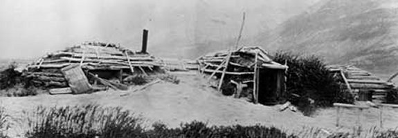 Fish racks and caches at Old Savonoski, 1918